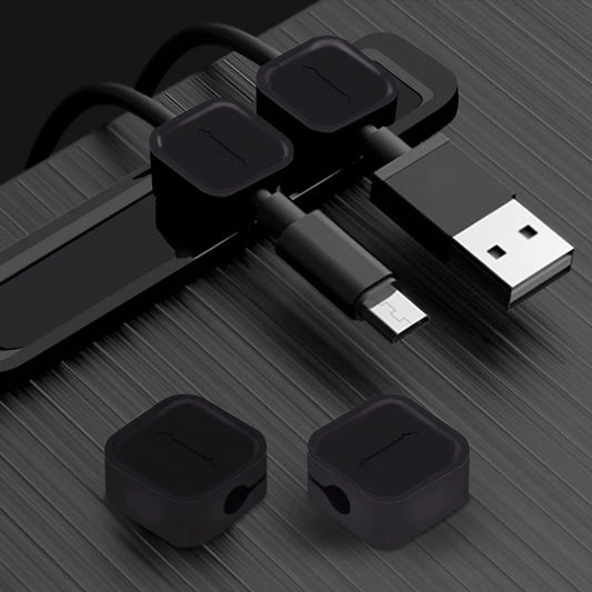 4 Pieces Magnetic Cable Holder Clips Cable Clips Management Cord Organizer for Max.5mm Wires Desk Top Wall Cord USB Cable Power Wire Mose Cable Black (Fits Max.5mm)